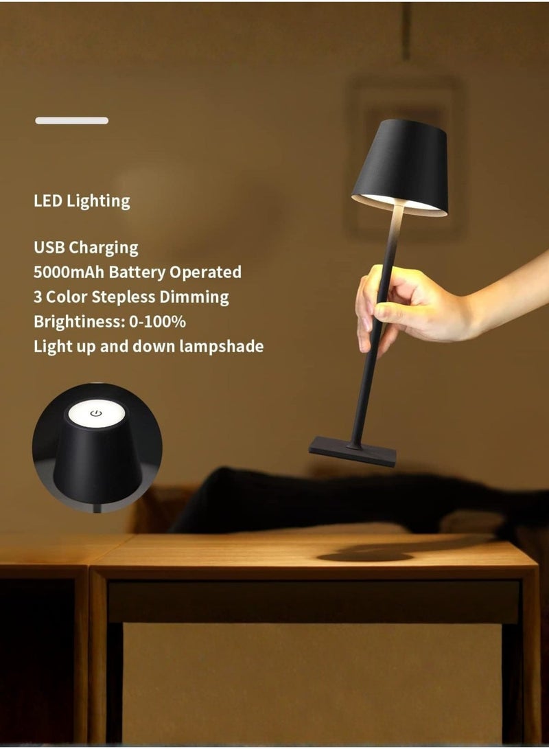 مودي مصباح طاولة لاسلكي قابل لإعادة الشحن عبر منفذ USB بثلاث درجات حرارة لونية، مصباح LED معدني قابل للتعتيم باللمس، مصباح محمول بجانب السرير لغرفة النوم والمطاعم والمقاهي والاستخدام الخارجي - Image 5
